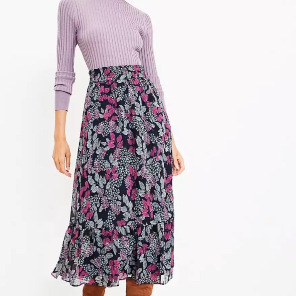 Loft Floral Print Maxi Skirt - Navy and Pink
